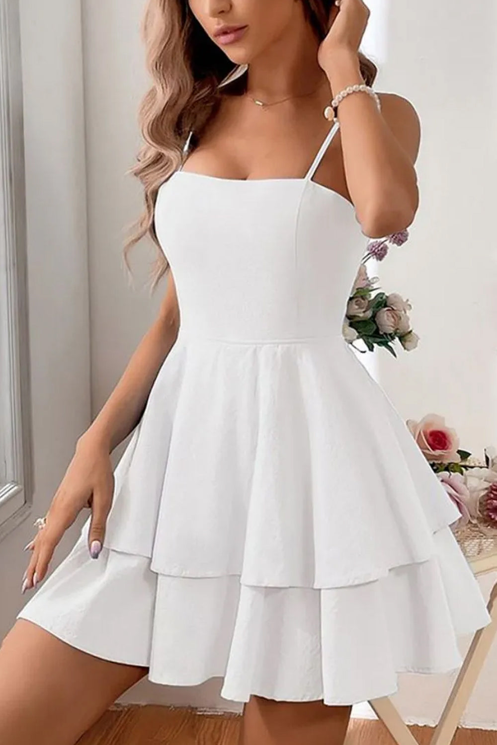 Simple Spaghetti Straps Keyhole Back 2 Layers Graduation Dress - View 4 | VelvetHem