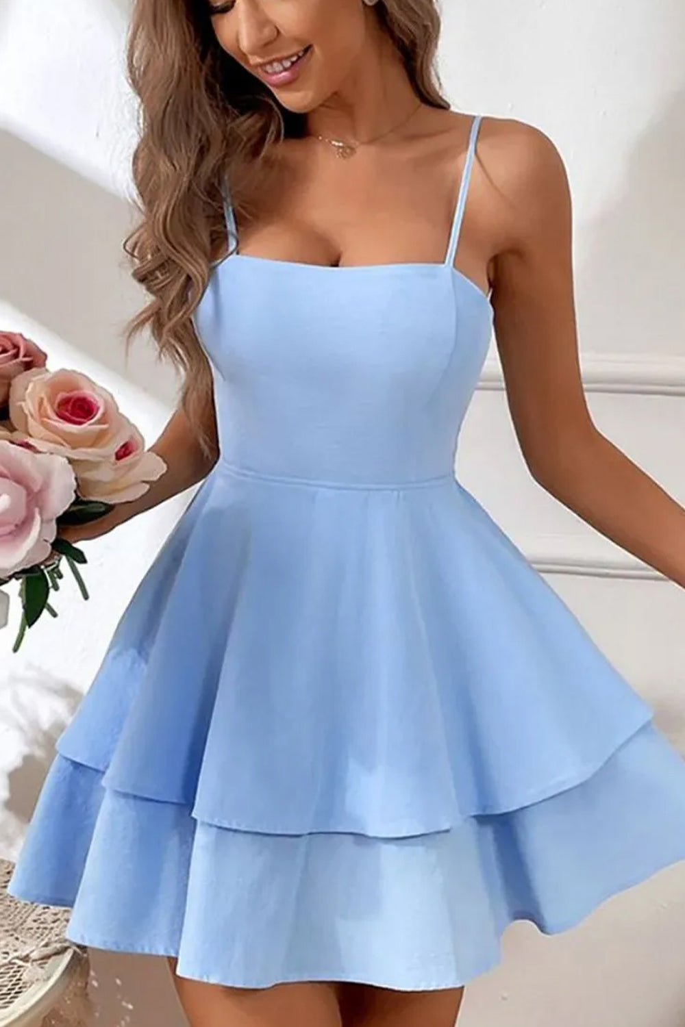 Simple Spaghetti Straps Keyhole Back 2 Layers Graduation Dress - View 9 | VelvetHem