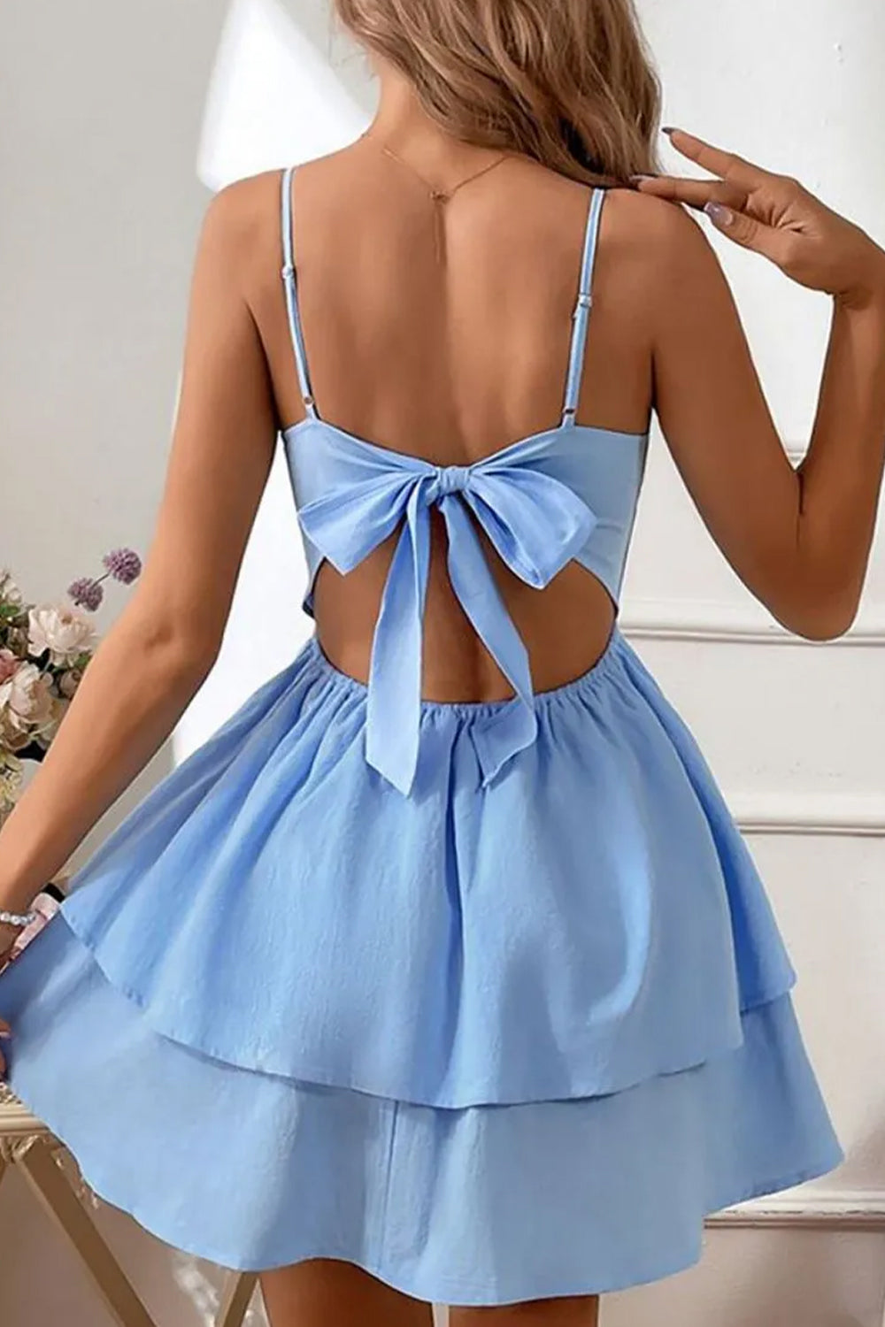 Simple Spaghetti Straps Keyhole Back 2 Layers Graduation Dress - View 6 | VelvetHem