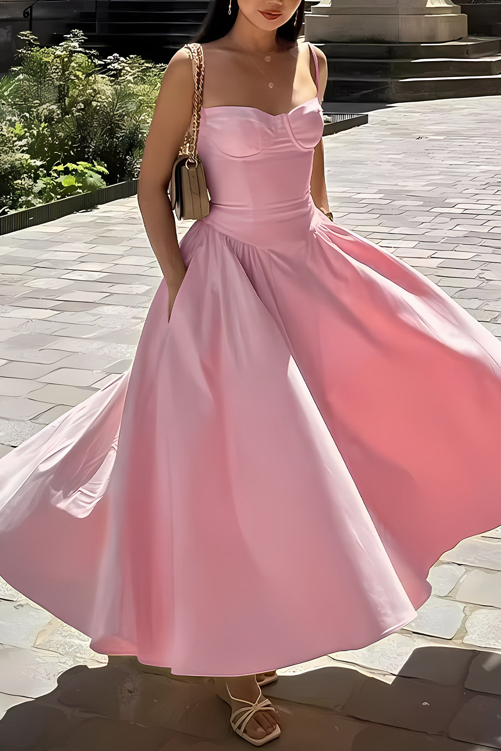Simple A-Line Spaghetti Straps Tea Length Graduation Party Dress - View 7 | VelvetHem
