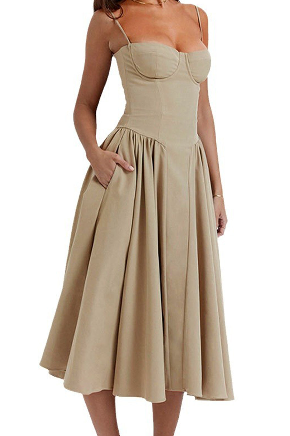 Simple A-Line Spaghetti Straps Tea Length Graduation Party Dress - View 4 | VelvetHem