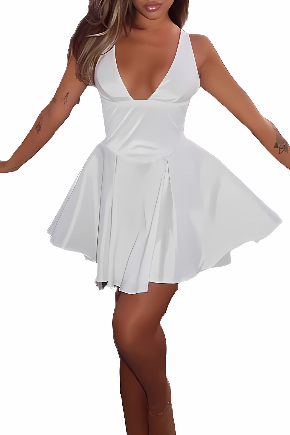 Cute A-Line V-Neck Short Mini Little Satin White Graduation Dress - View 4 | VelvetHem
