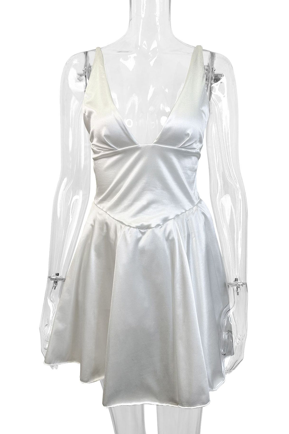 Cute A-Line V-Neck Short Mini Little Satin White Graduation Dress - View 5 | VelvetHem