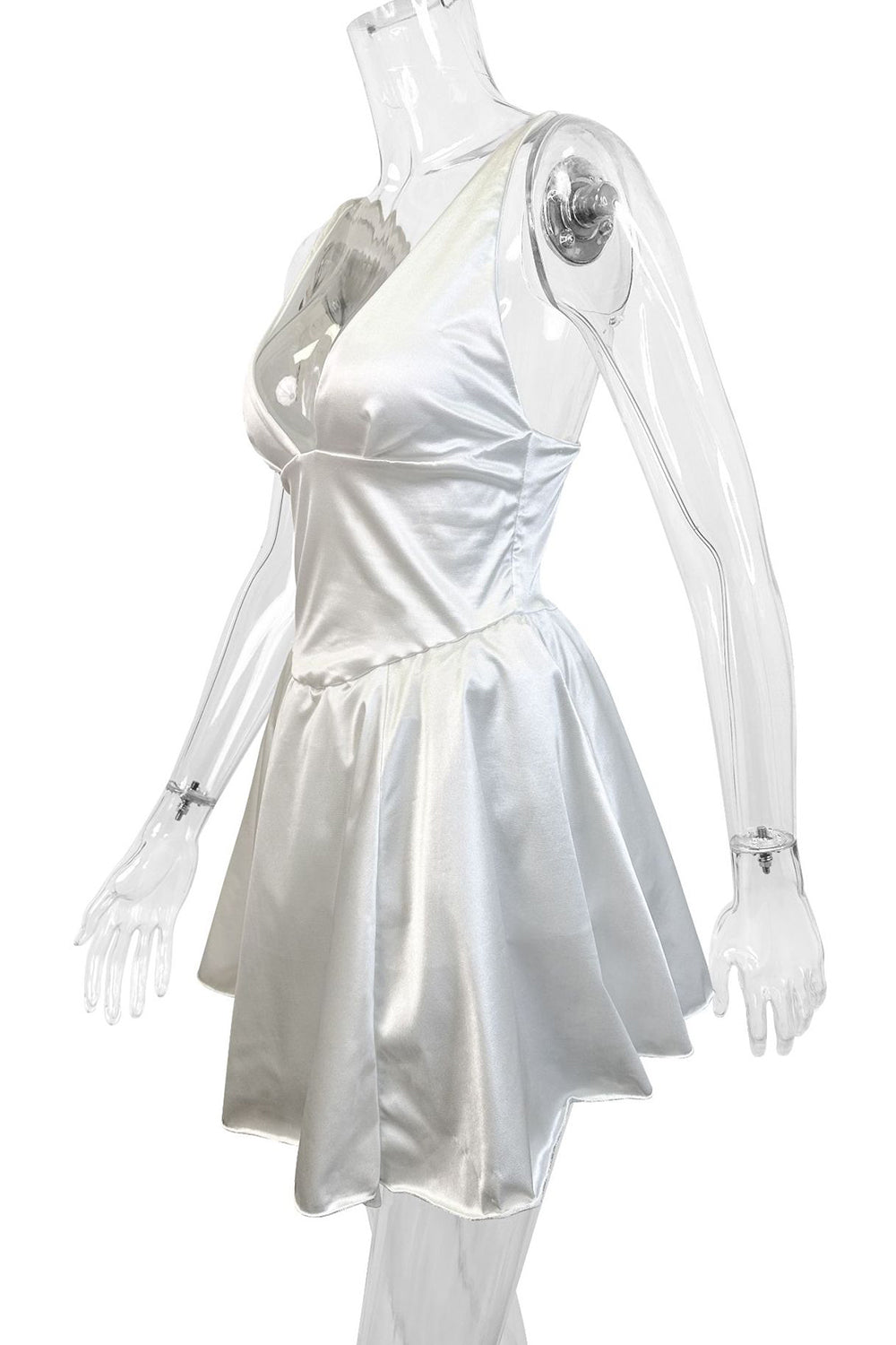 Cute A-Line V-Neck Short Mini Little Satin White Graduation Dress - View 6 | VelvetHem