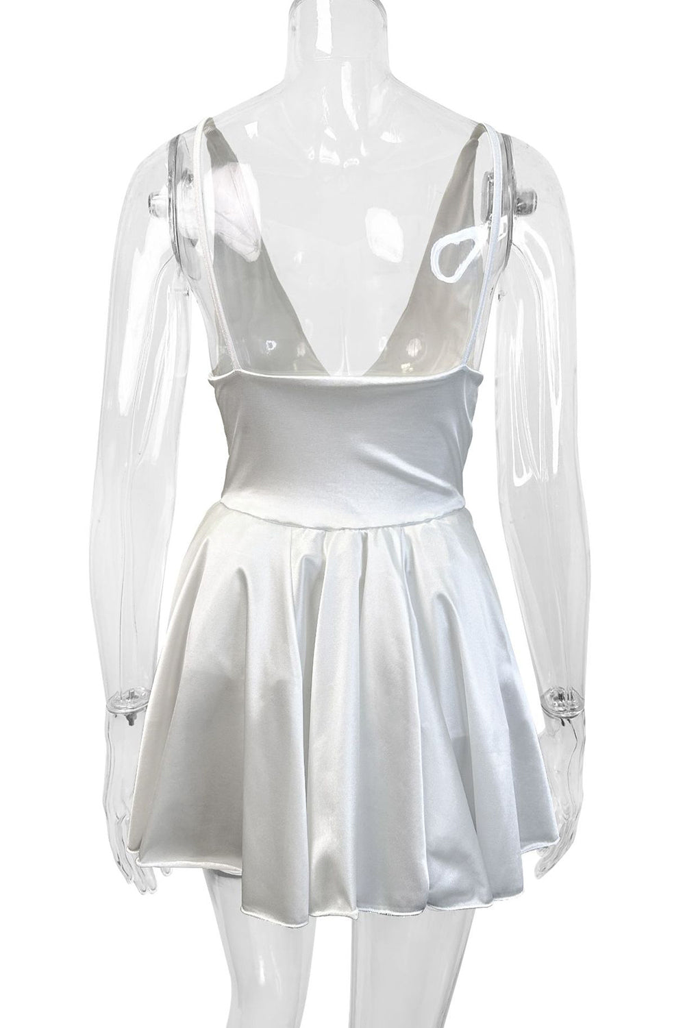 Cute A-Line V-Neck Short Mini Little Satin White Graduation Dress - View 7 | VelvetHem