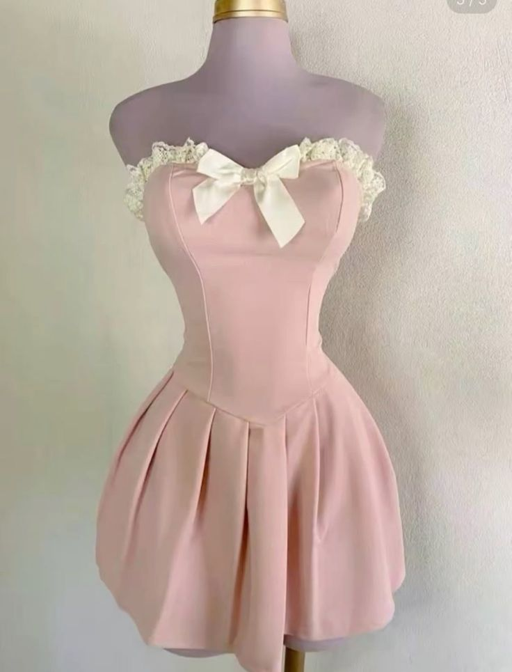 Simple Pink Strapless Satin A Line Birthday Dress Short Vacation Dress Women Dress