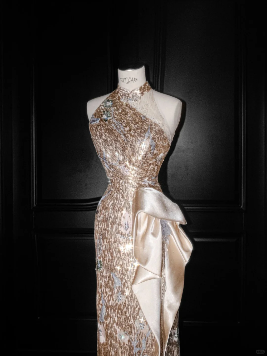 Glitter Champagne Gold Sequin Sheath Prom Dress Halter Long Evening Dress Y8653