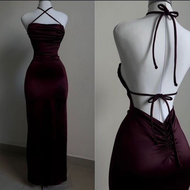 Sexy Burgundy Halter Backless Prom Dress Sheath Party Evening Dress - VelvetHem