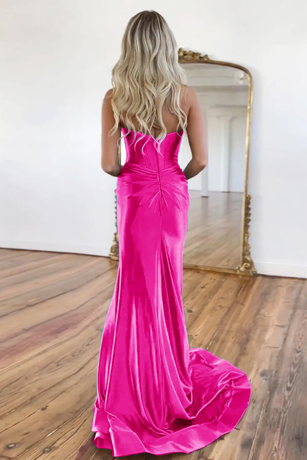Green Gorgeous Mermaid Sweetheart Satin Prom Dress With Split - View 9 | VelvetHem