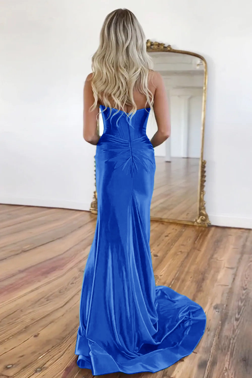 Green Gorgeous Mermaid Sweetheart Satin Prom Dress With Split - View 5 | VelvetHem