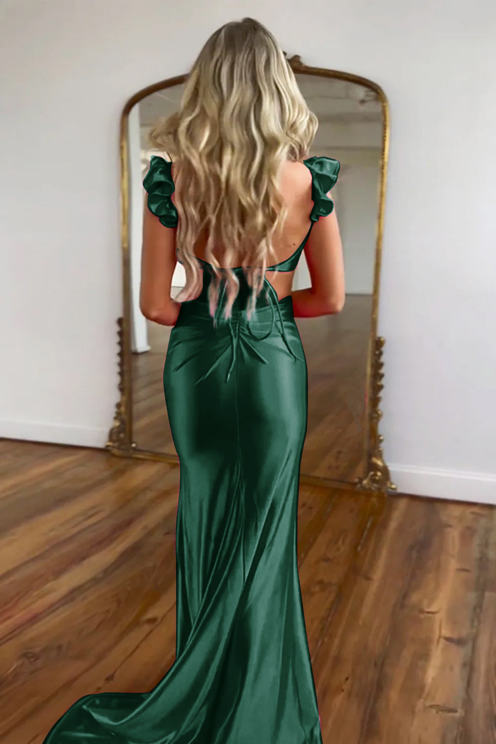 Hot Pink Satin Cutout Waist Mermaid Long Prom Dress With Flower