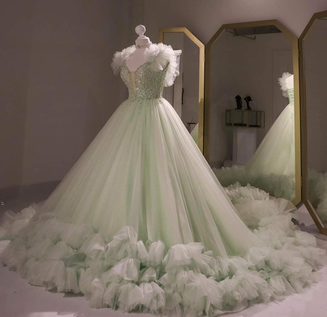 Sage Green Tulle Ball Gown , Sweet 16 Dress, Sage Green Quinceanera Dress Y2335