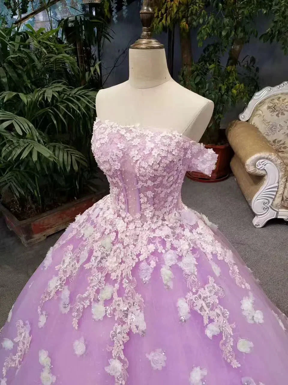 New Arrival Floral Wedding Dresses A-Line Floor Length Lace Up Off The Shoulder Ball Gown With Beads And Appliques (ZD13598) - VelvetHem