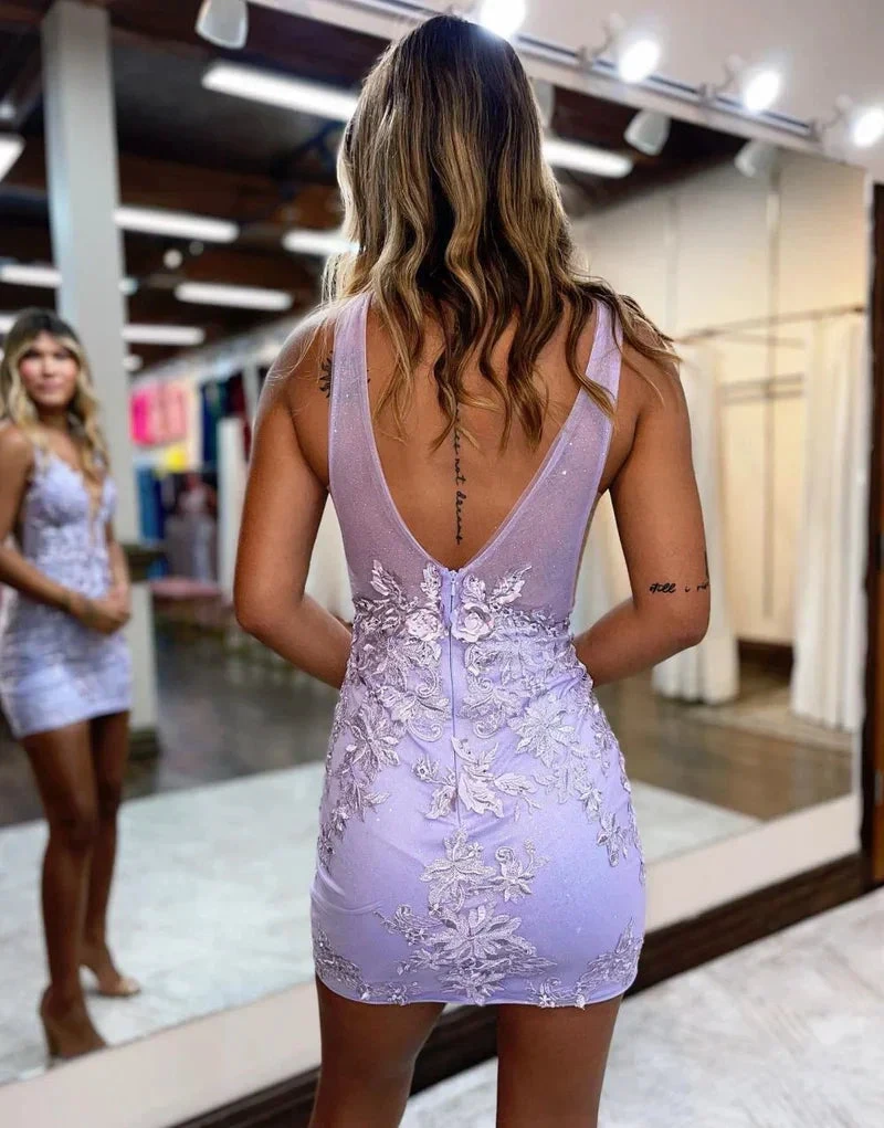 Bodycon Deep V-Neck Homecoming Dresses With Applique (ZD11791)