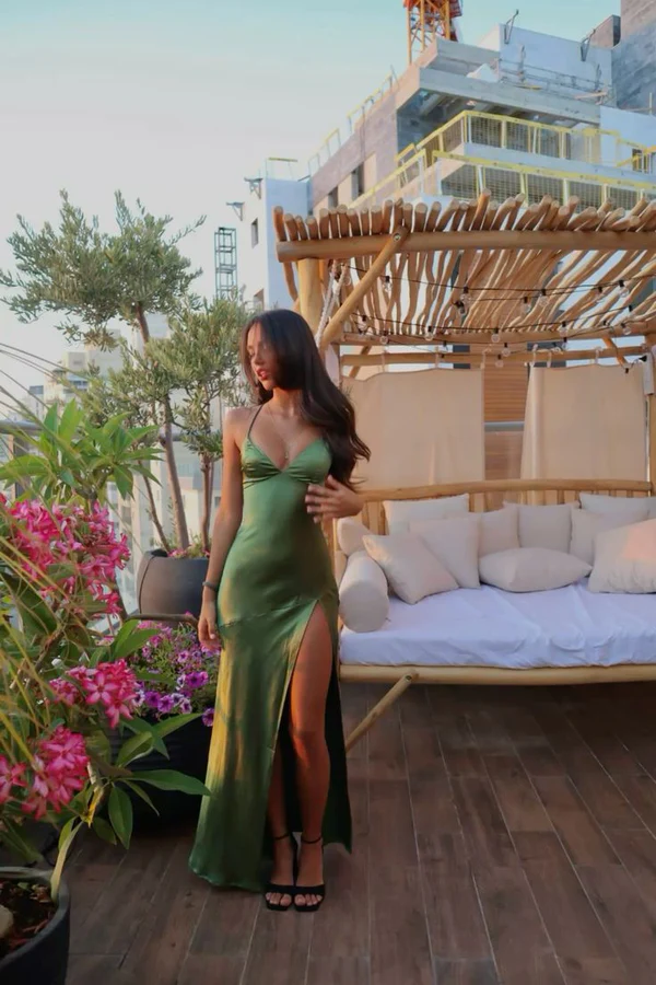 Sexy Spaghetti Straps Green Prom Dress Long Slit Evening Dress Y7912 - VelvetHem