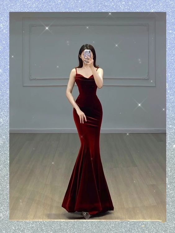 Maroon Mermaid Long Prom Dress,Charming Evening Dress Y1639 - VelvetHem
