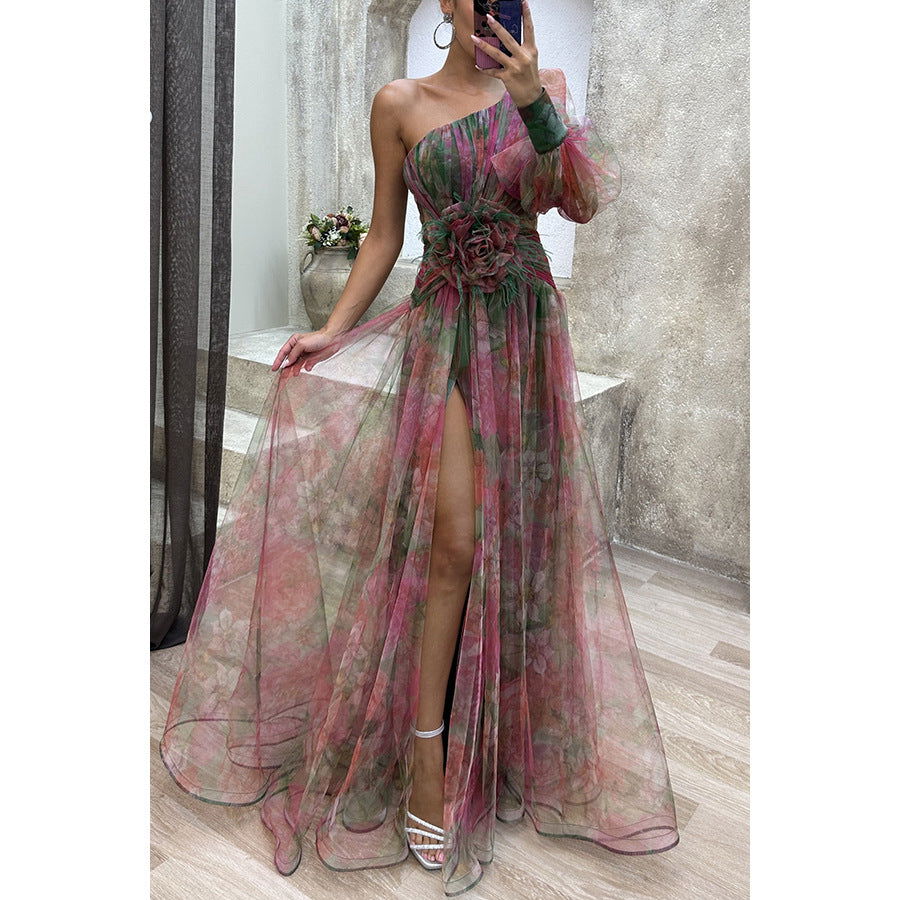 Party Mesh Sloping Shoulder Dress Casual Dress for