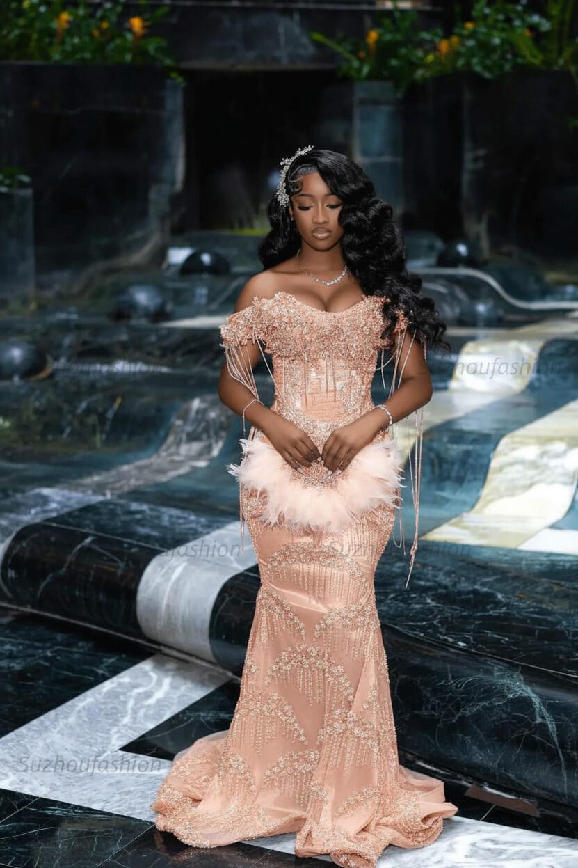 Off the Shoulder Prom Dress Mermaid Formal Evening Dress with Beadings and Rhinestones