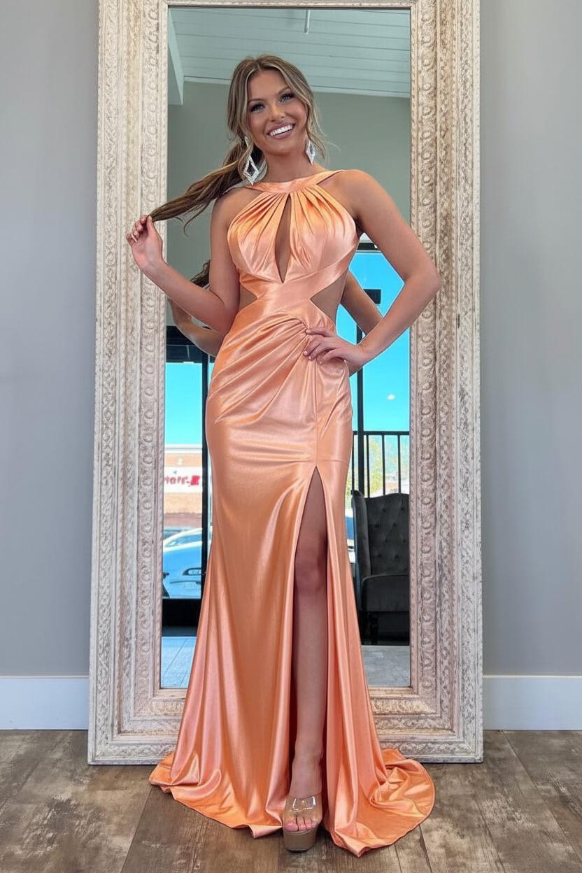 Suzhoufashion Stylish Fuchsia Metallic Mermaid Prom Dress With Slit And Open Back Formal Evening Gown