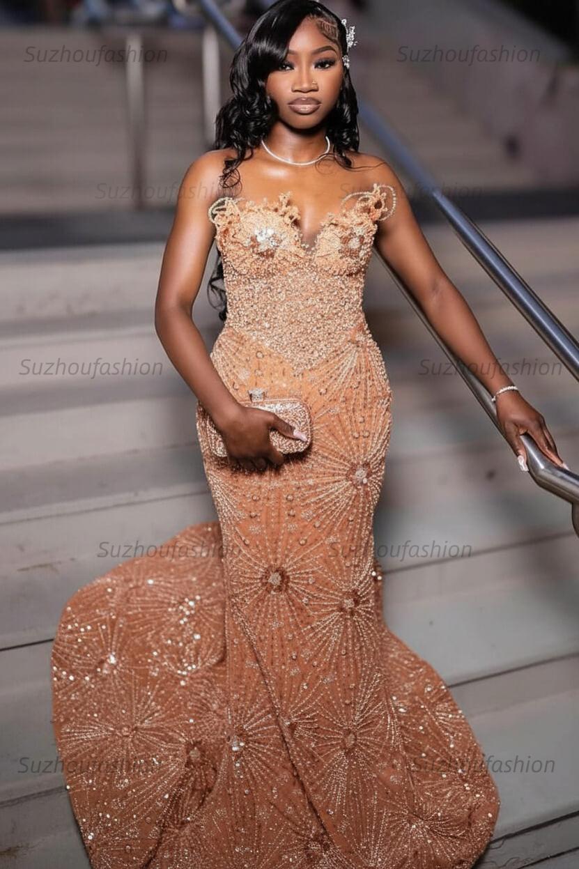 Green Prom Dress Sleeveless Formal Evening Gown with Rhinestones and Beadings