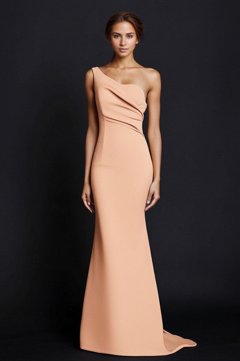One Shoulder Khaki Wedding Guest Dress Mermaid Long Formal Dress