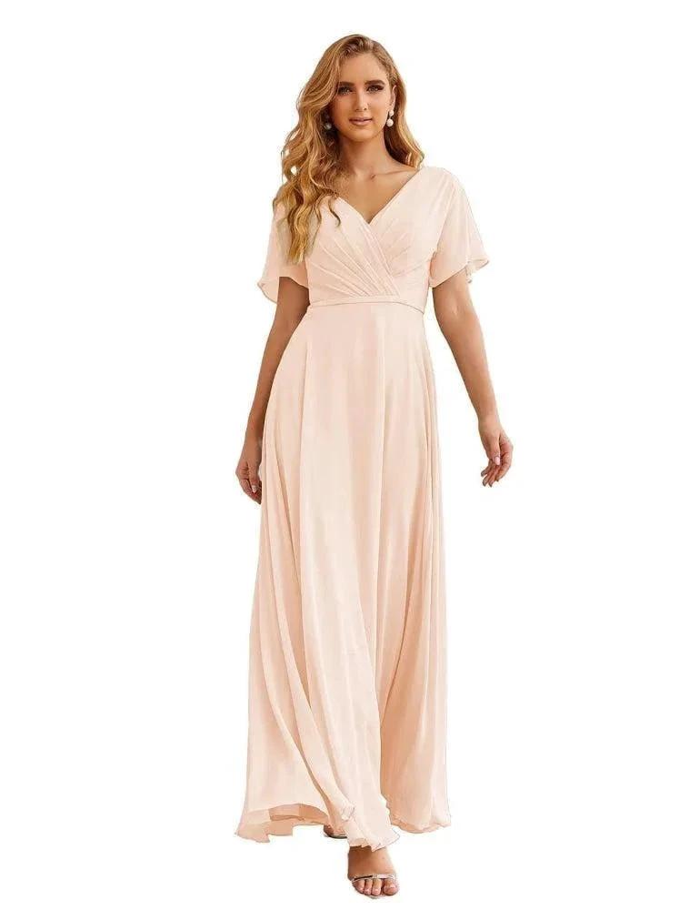 Numbersea Wrap V-Neck Chiffon Bridesmaid Dresses Long Formal Maxi Evening Gown for Wedding Guests SEA28049 by numbersea