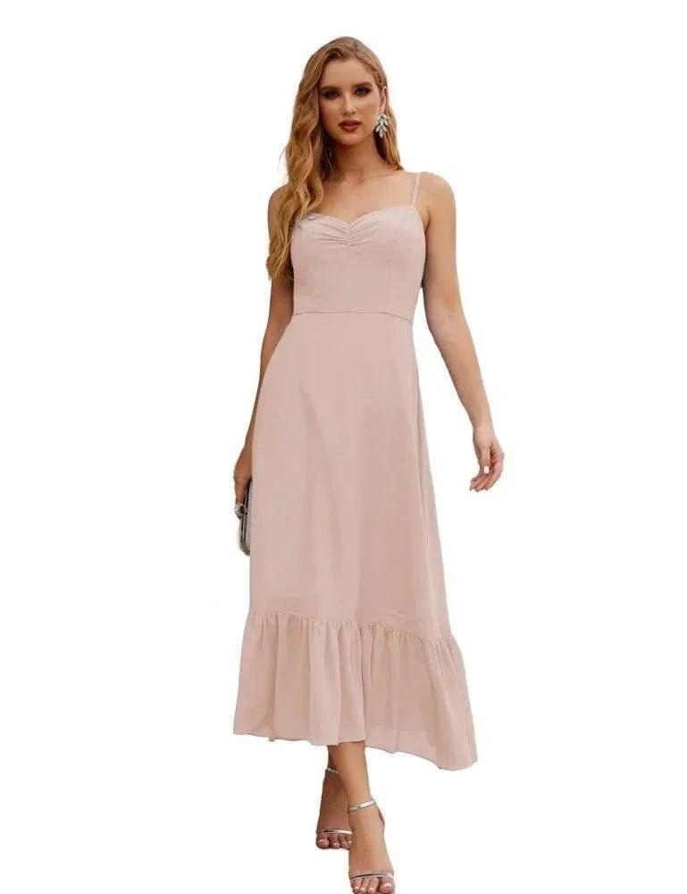 ZapDress Spaghetti Strap Chiffon Bridesmaid Dress Ankle Length Formal A Line Cocktail Party Homecoming Dress for Juniors (ZD16949)