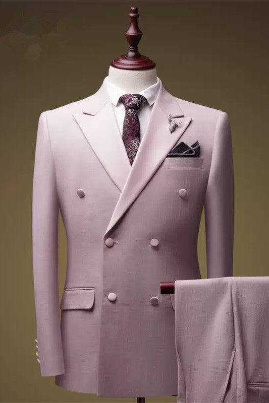 Pink Double Breasted Peaked Lapel Prom Suit