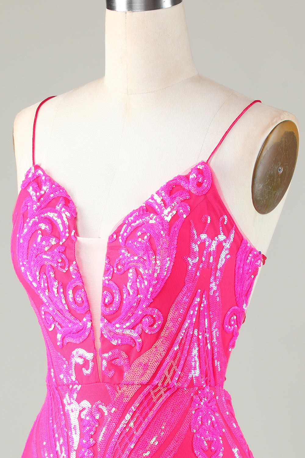 Pink Homecoming Dresses Spaghetti Straps Backless Tight Sequin Short Cocktail Dresses