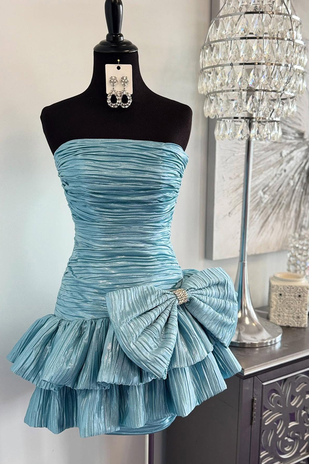 Pink Pleated A Line Homecoming Dresses Short Cocktail Dresses With Bow