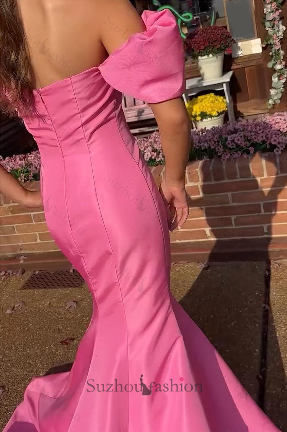 Pink Prom Dress Mermaid Off The Shoulder Long Formal Dress
