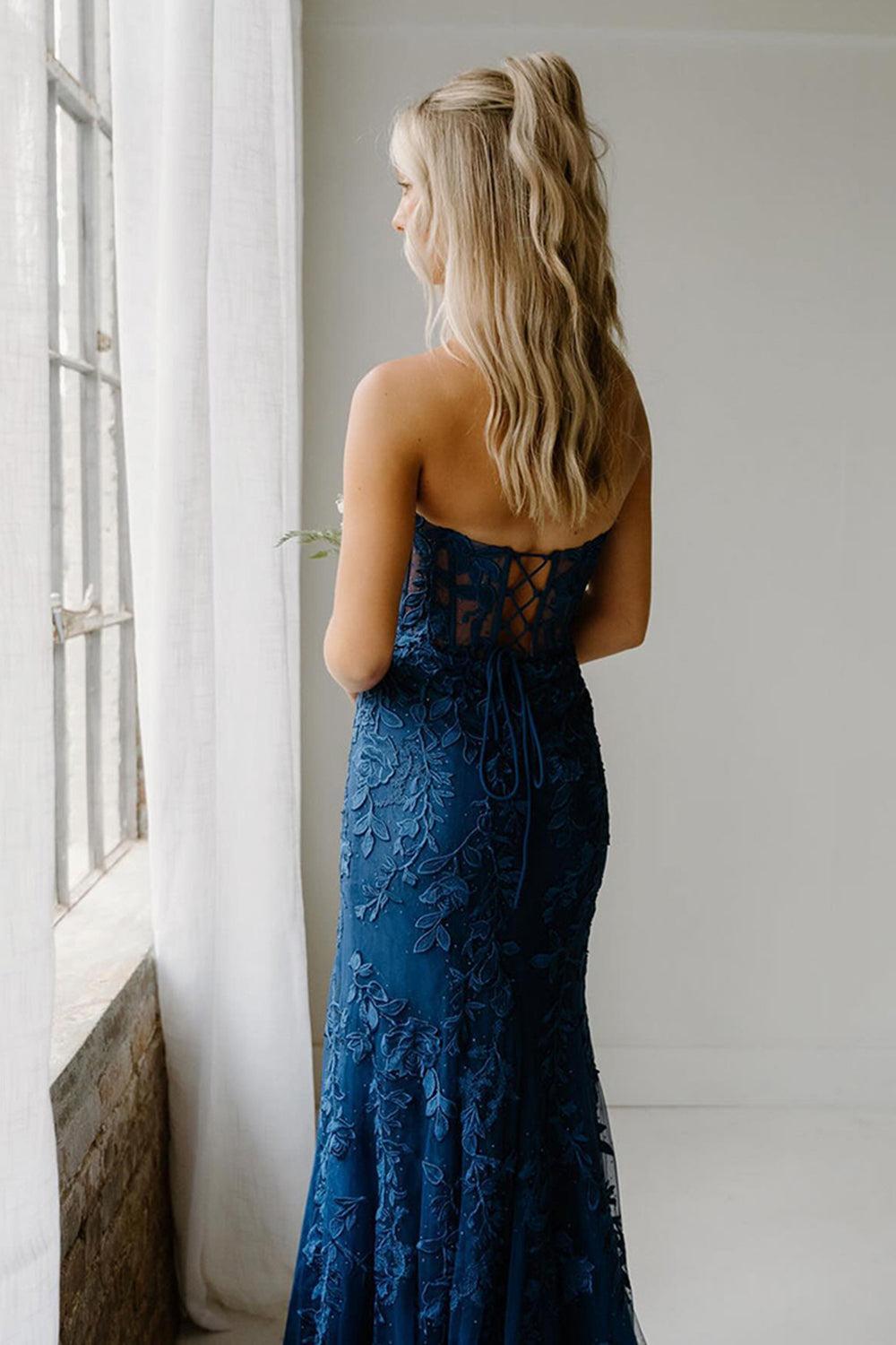 Pink Prom Dress Sweetheart Corset Long Lace Formal Dress With Slit