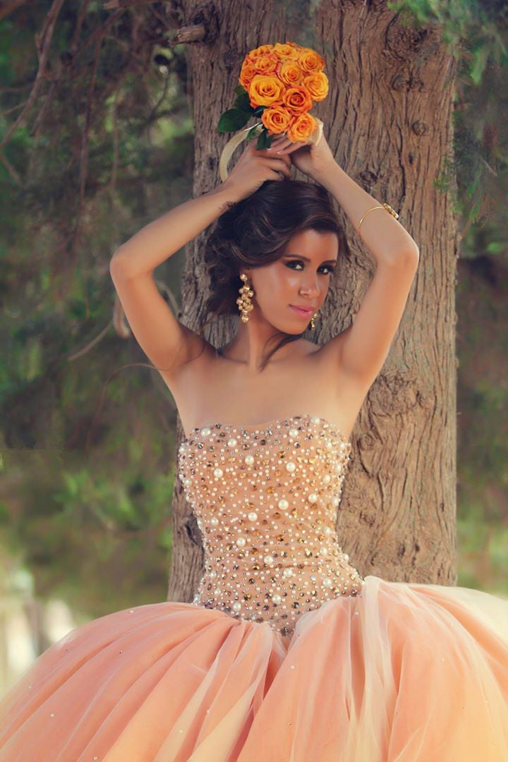 Pink Tulle Ball Gown Wedding Dresses Sweetheart Vestidos De Novia Bridal Gowns With Rhinestones