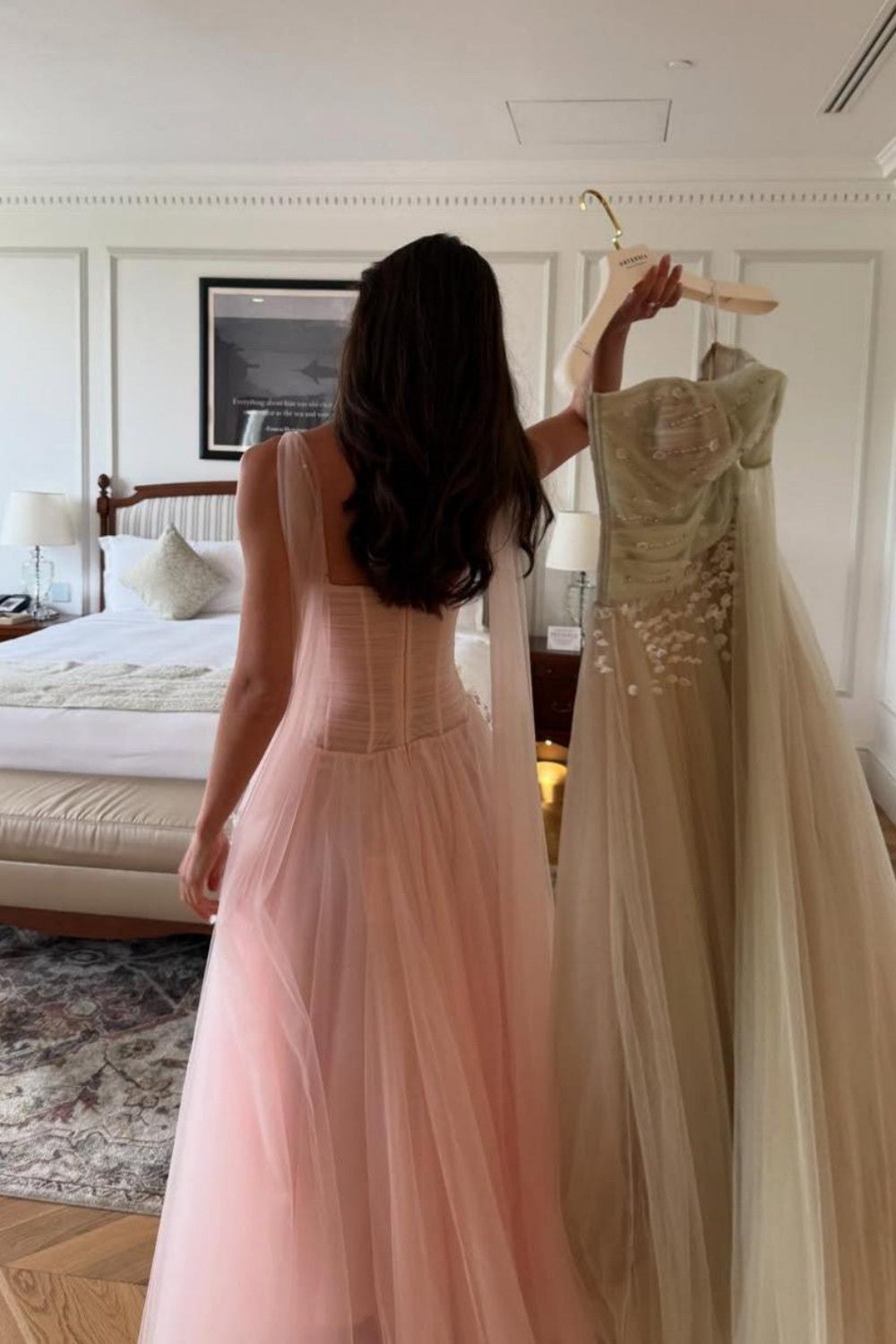 Princess A Line Pink Floral Spaghetti Straps Tulle Ball Gown Prom Dress with Corset Bodice