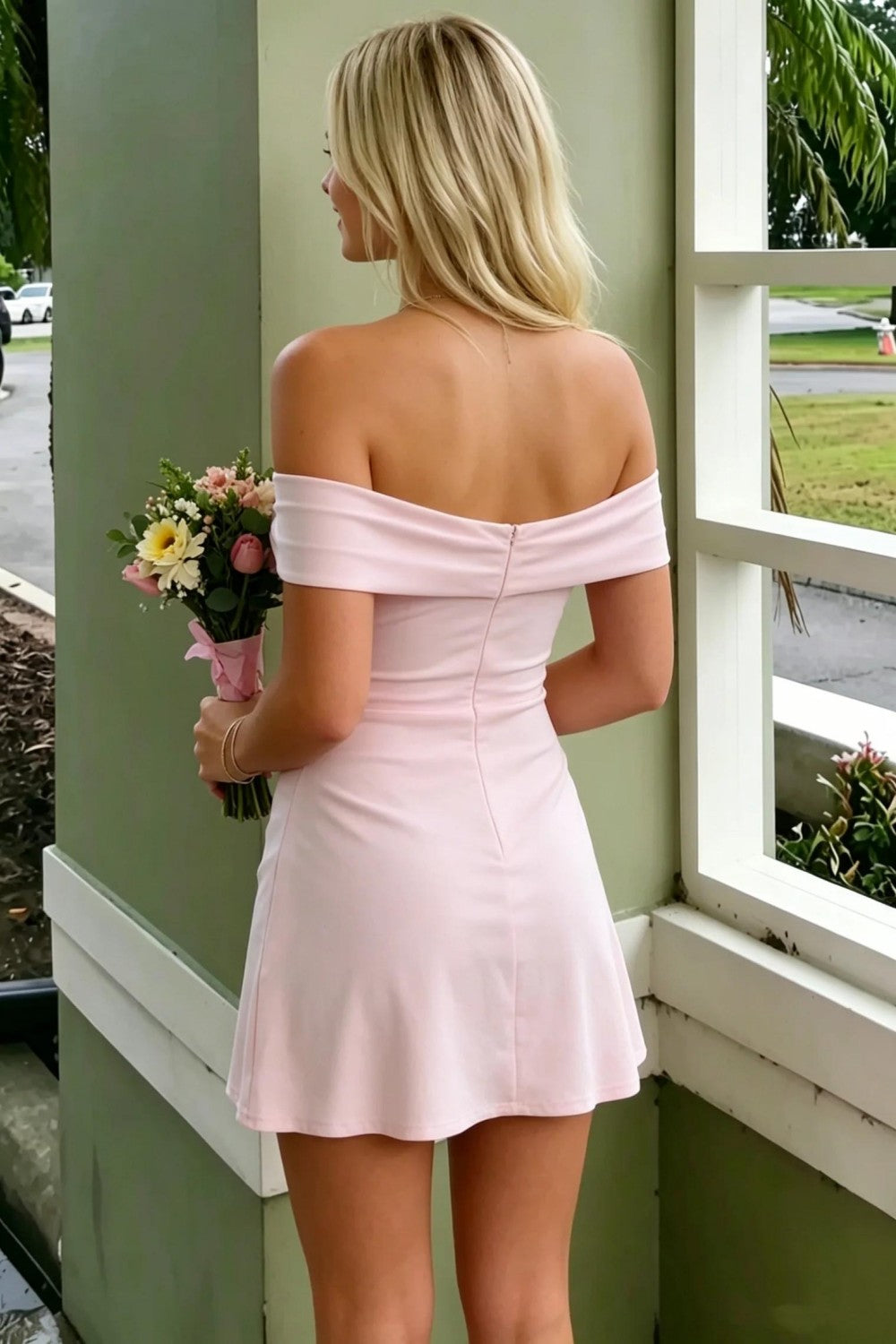 Stunning A Line Off the Shoulder Light Pink Short Homecoming Dress with Ruched