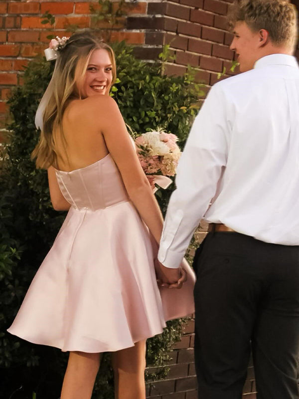 A-line Strapless Satin Short Homecoming Dress