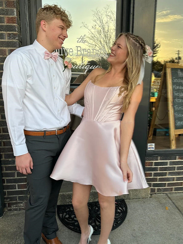 A-line Strapless Satin Short Homecoming Dress