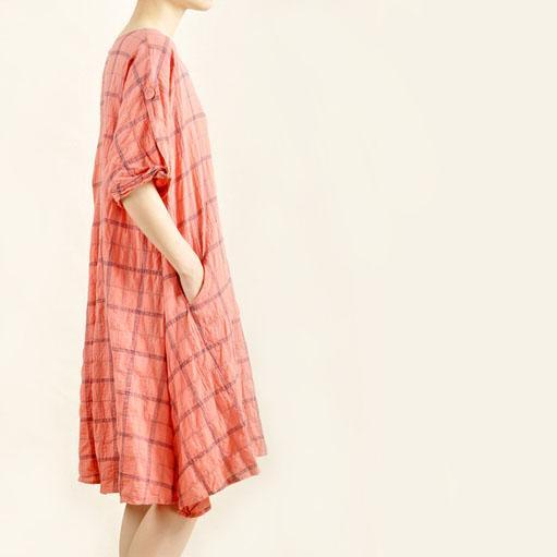 Pink oversize sundress cotton summer linen shirt dress