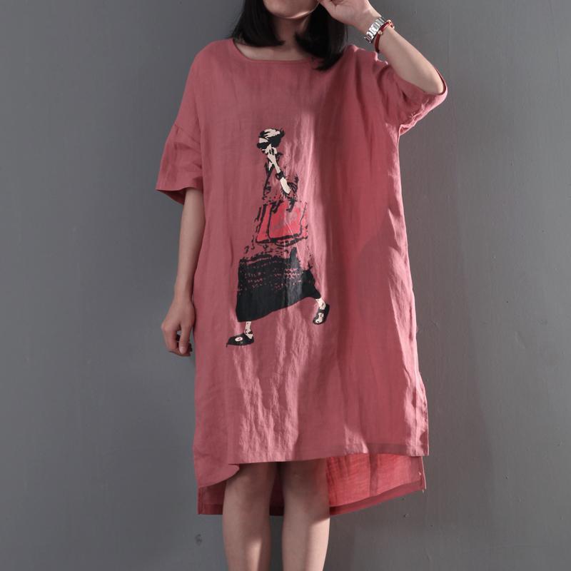 Pink plus size sundress linen summer maxi dresses travel clothing