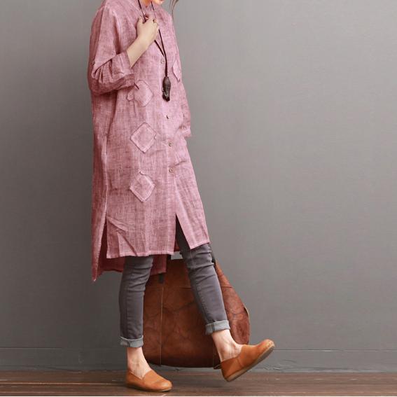 Pink summer cotton dress pockets sundress women long blouse