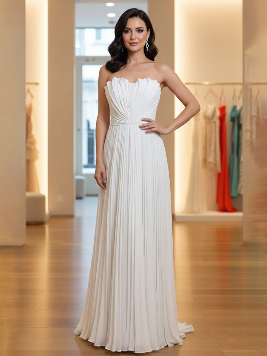 Pleated Classic Strapless Sleeveless A-Line Formal Dress - VelvetHem