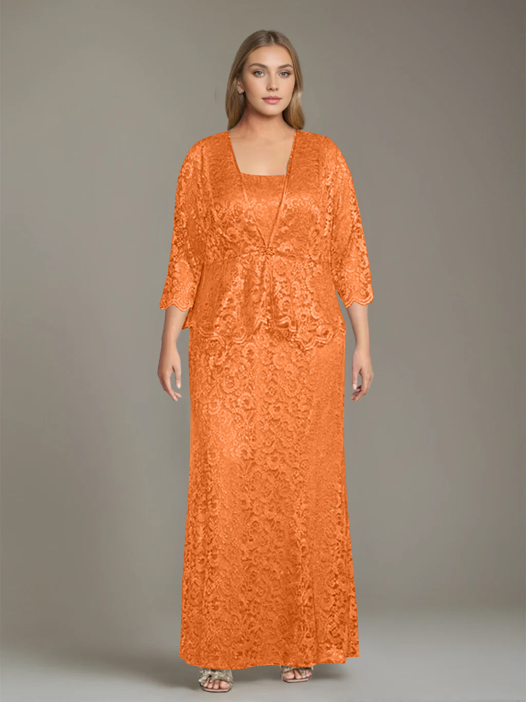 Plus Size 2 Piece Mother of the Bride Dress Set with Square Neck and Long Sheath