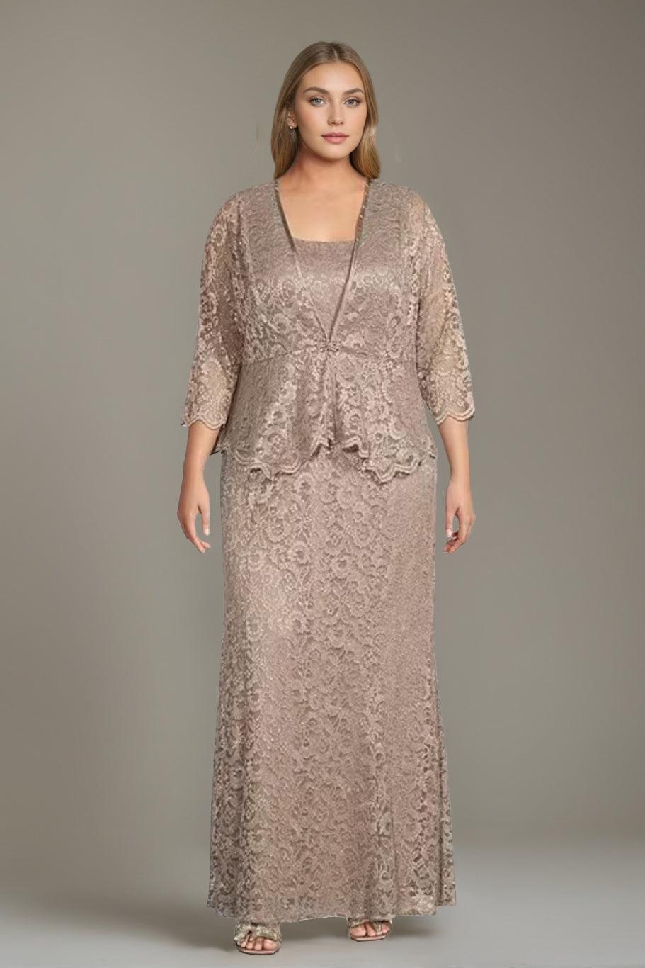 Plus Size 2 Piece Mother of the Bride Dress Set with Square Neck and Long Sheath