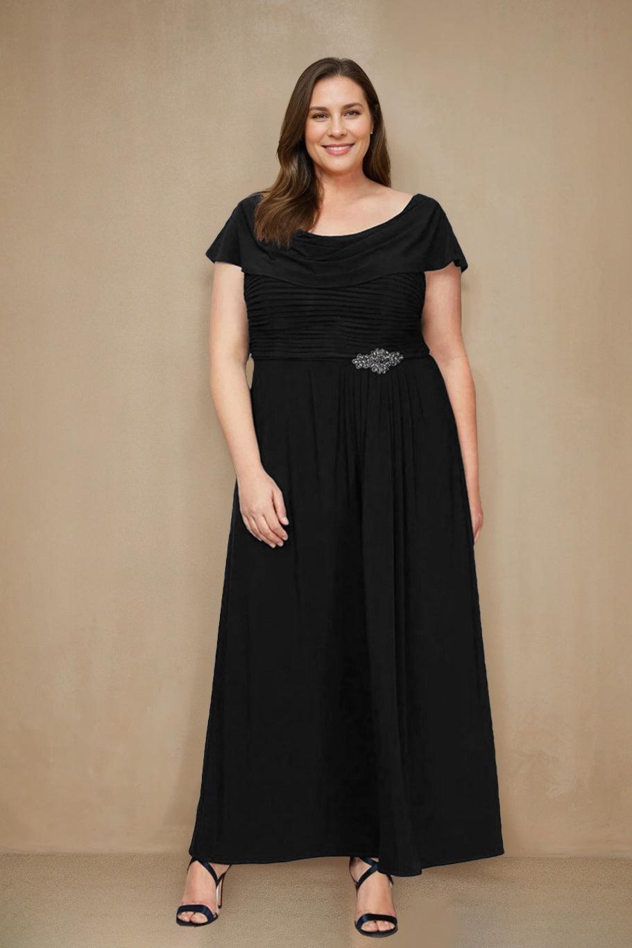 Plus Size A Line Scoop Neck Short Sleeve Ankle Length Mother of the Bride Dress with Ruffles and Sequins