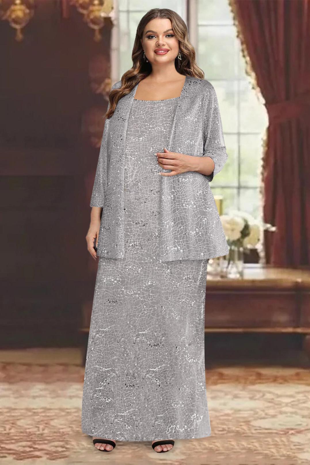 Plus Size Ankle Length Chiffon Mother of the Bride Dress with Sequins and Jacket