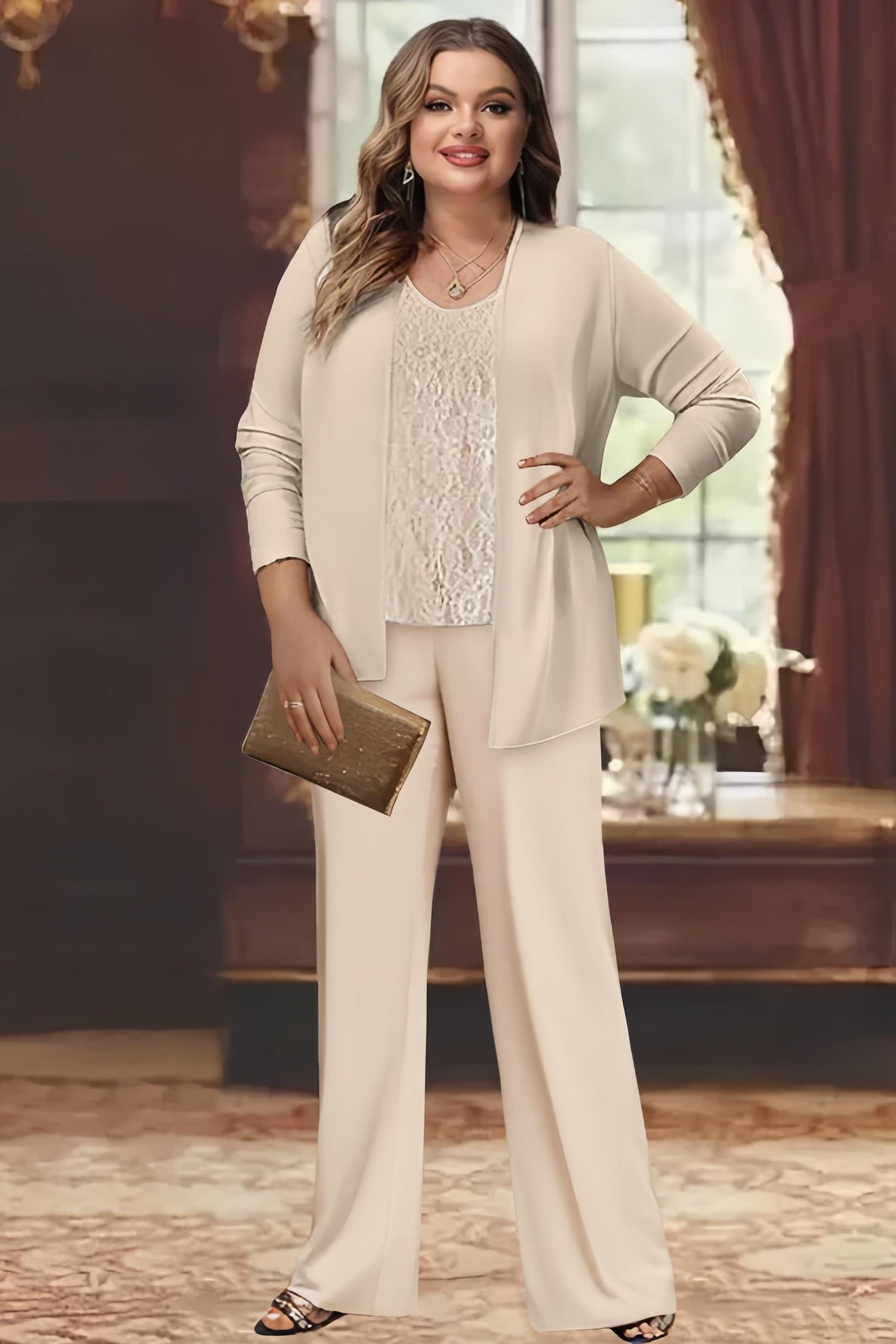 Plus Size Chiffon Pantsuits with Jacket for the Mother of the Bride