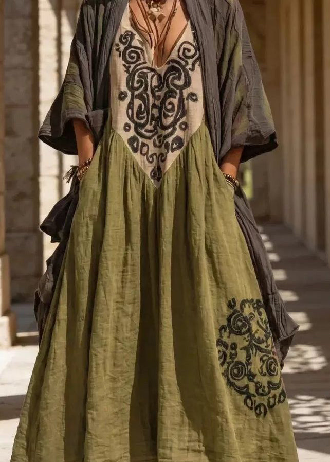 Plus Size Coffee Print Cardigans And Long Dress Two Pieces Set Summer