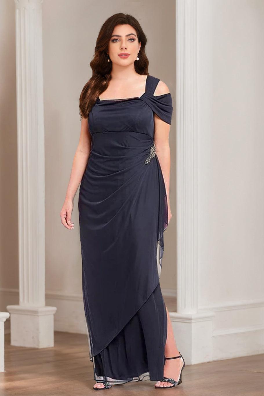 Plus Size Cold Shoulder Ankle Length Mother of the Bride Sheath Dress with Ruffles