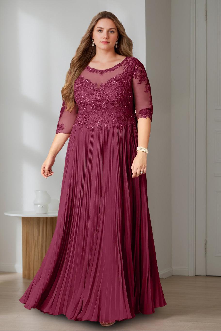 Plus Size Long A Line Scoop Neck Mother of the Bride Dress with Half Sleeves and Sequins
