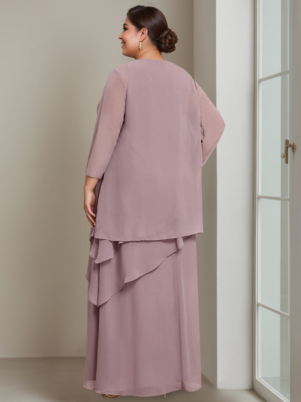 Plus Size Long Sleeveless A Line Mother of the Bride Dress with Beading